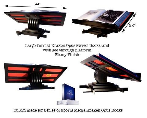 LargeFormatBookstandsforKrakenSportsMediaSeriesBookswithanEbonyfinish